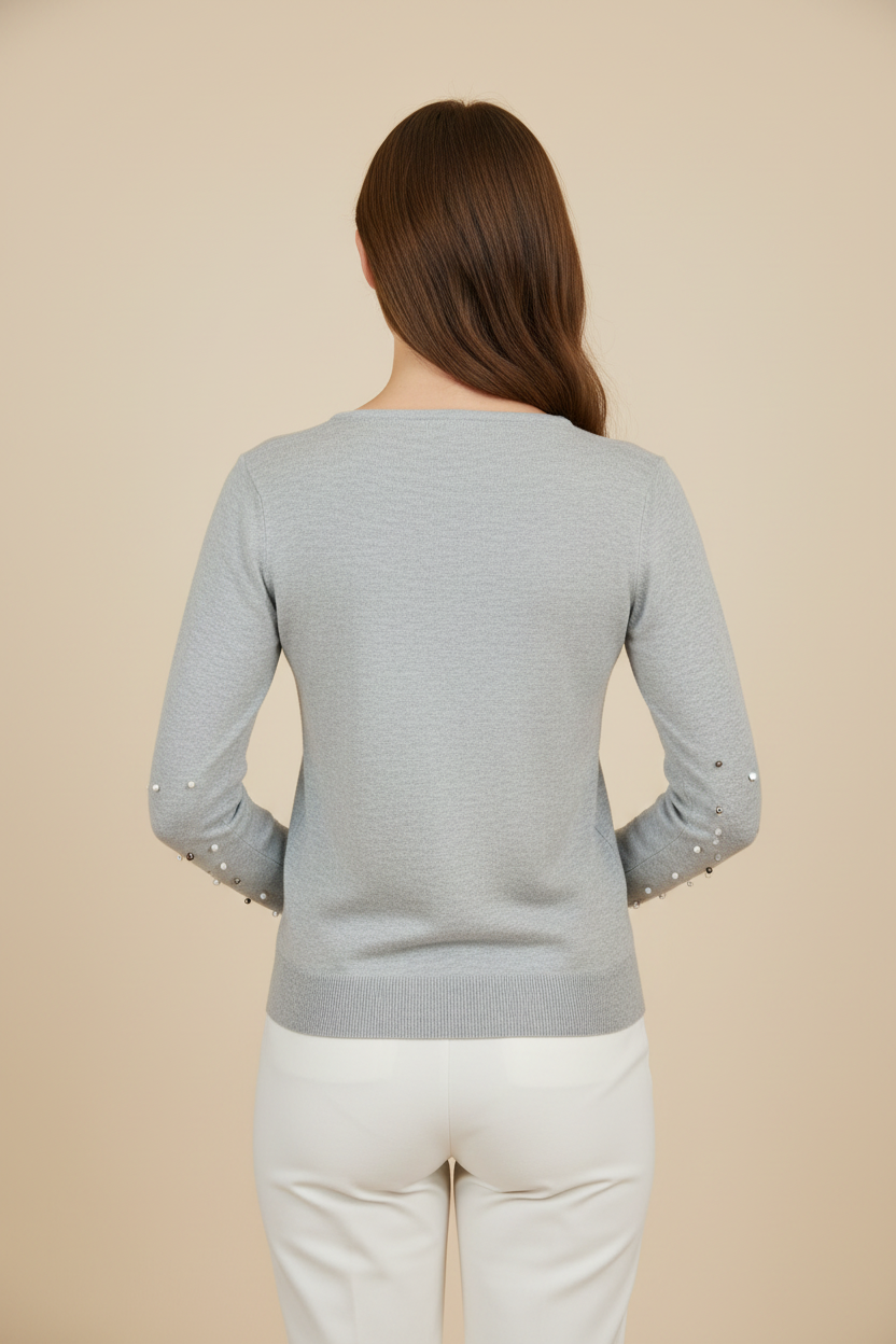 Mannequin femme S-M - vue arrière pull gris à perles